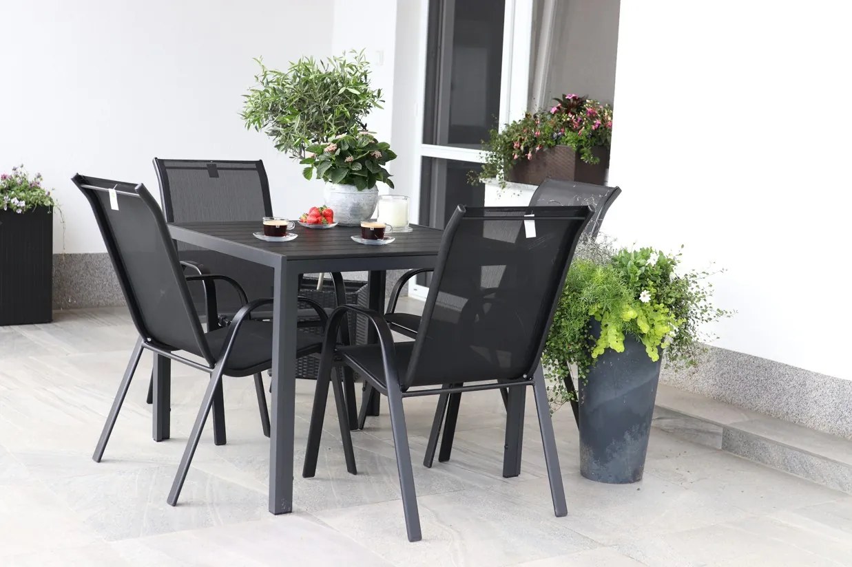Záhradný jedálenský set Viking M + 4x kovová stolička Ramada