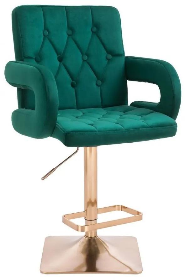 LuxuryForm DESIGN Barová stolička BOSTON VELUR na zlatej hranatej podstave - zelená