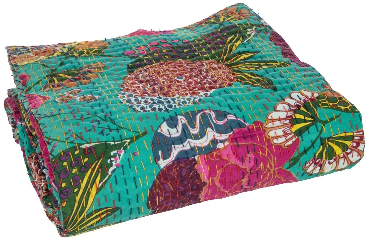 Veľký tyrkysový bavlnený pléd s prešívaním Beach Plaid- 270*220*0,5 cm