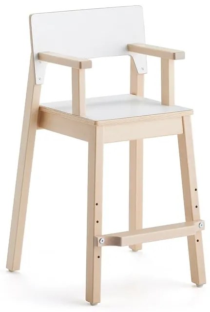 Vysoká detská stolička LOVE s opierkami rúk, V 500 mm, breza, laminát - biela