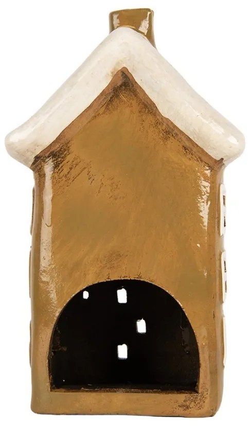 Hnedý keramický svietnik na čajovú sviečku domček Village - 12*8*20 cm