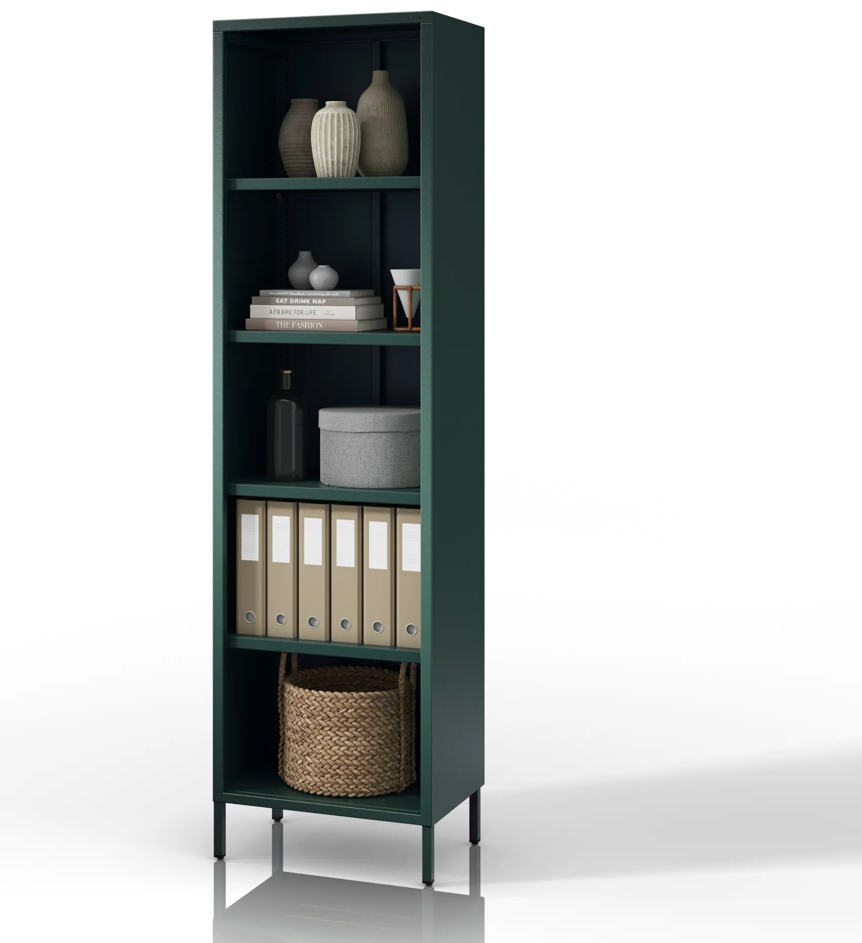 Knižnica do obývačky MARIO, 500 x 1800 x 350 mm, Modern: fľaškovo zelená farba