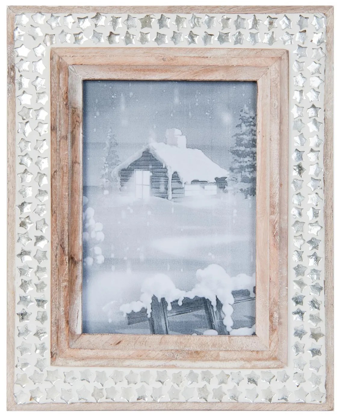Drevený fotorámik s kamienkovým lemovaním - 22 * 27 cm / 13 * 18 cm