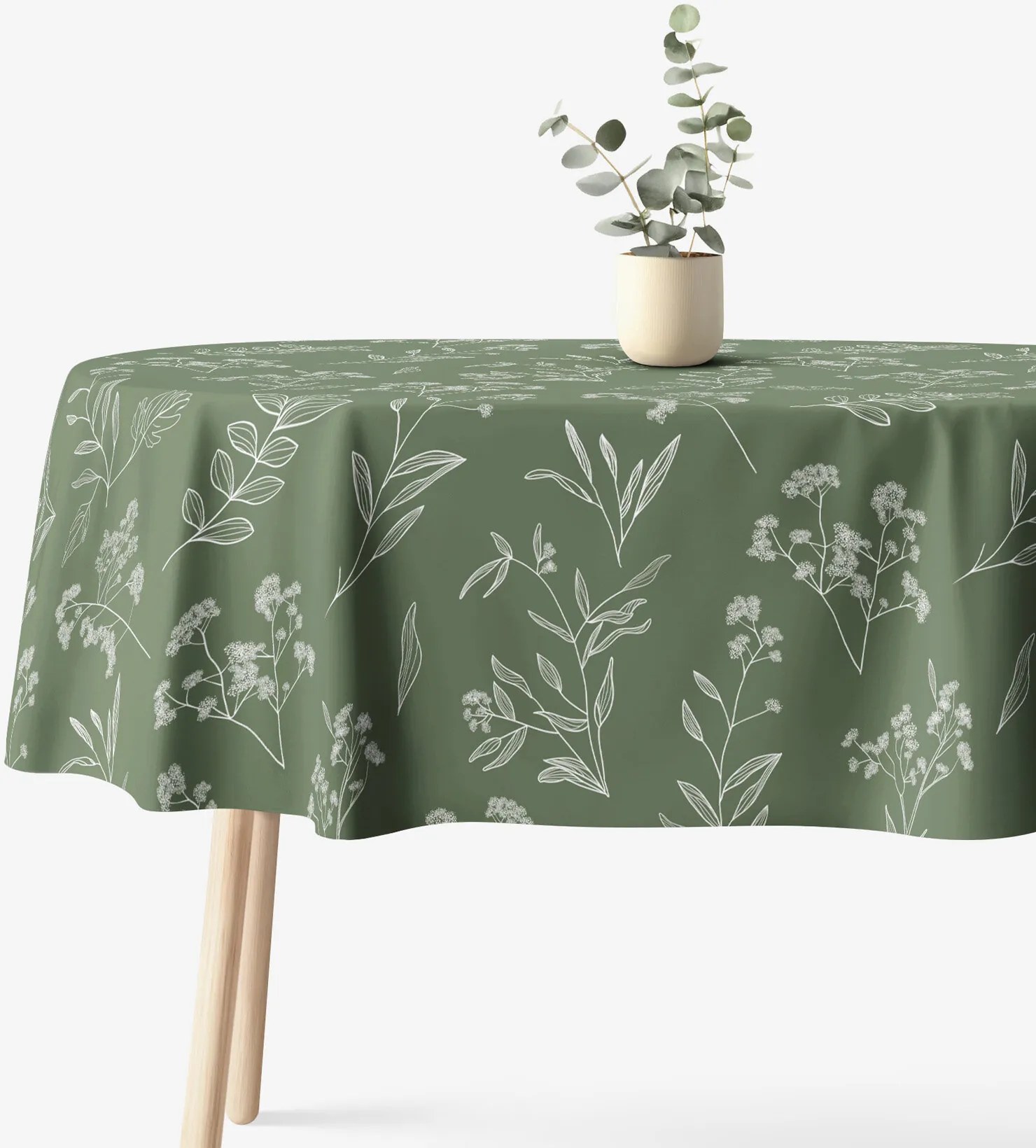 Goldea oválny obrus 100% bavlnené plátno - bylinkové lístky 120 x 160 cm