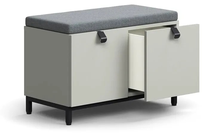 Úložná lavica QBUS, na nožičkách, 584x800x420 mm, čierna, svetlošedá, šedá poduška