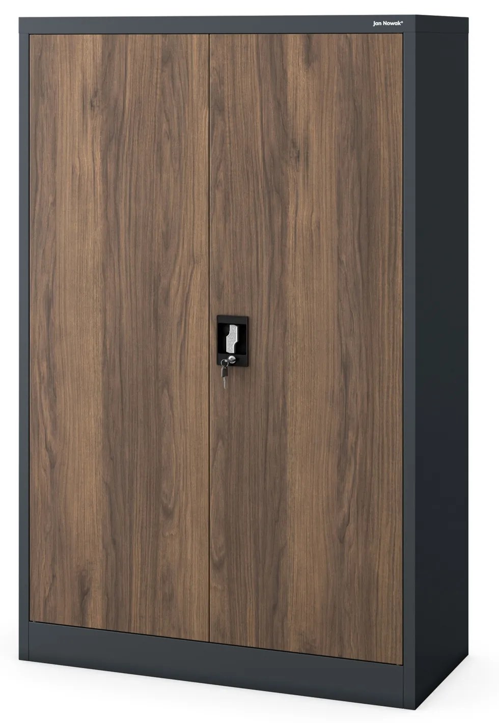 Kovová spisová skriňa KEVIN, 900 x 1400 x 400 mm, Eco Design: antracitová/ orech