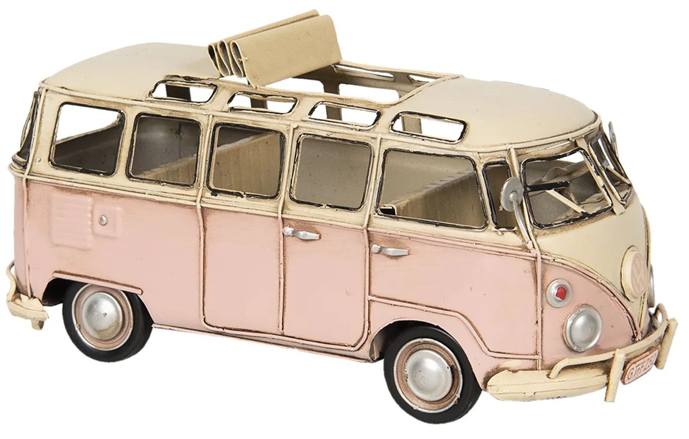 Kovový model retro ružového autobusu Volkswagen - 26 * 11 * 13 cm