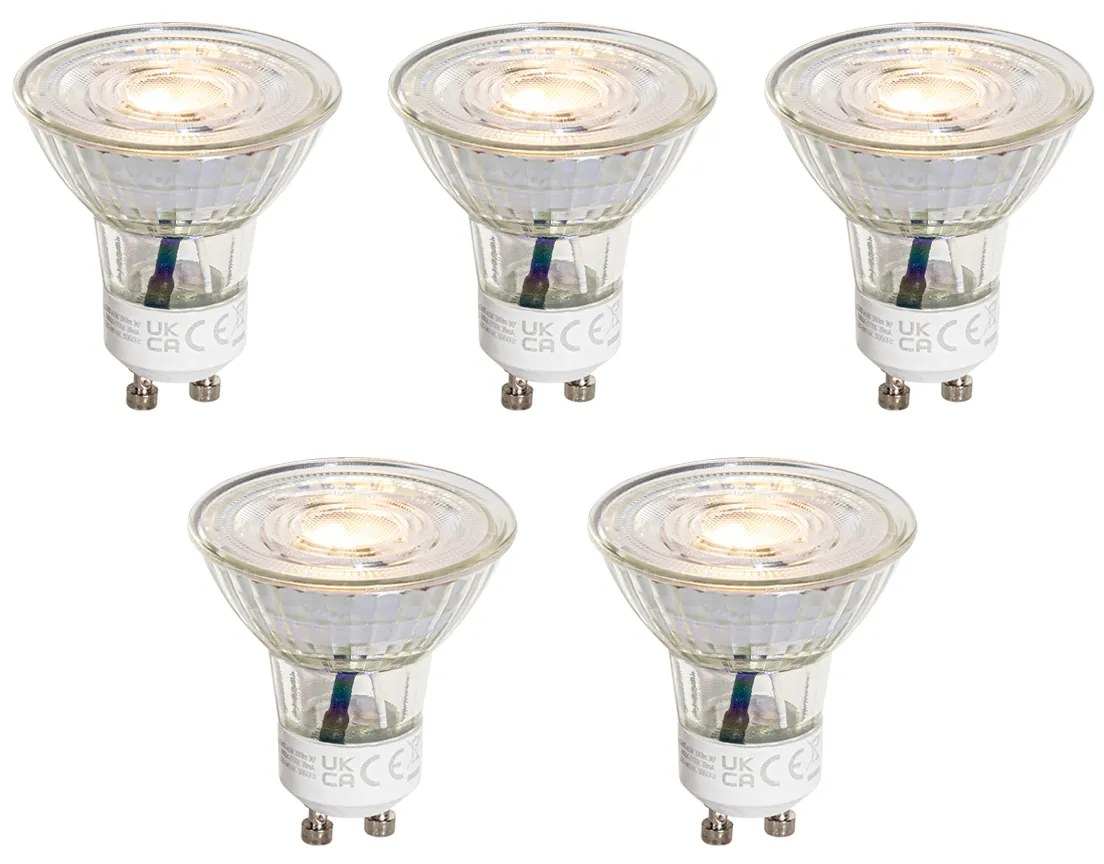 Sada 5 GU10 50 mm 3-krokových stmievateľných Kelvin LED žiaroviek číra 4,5 W 380 lm 2000-2700 K