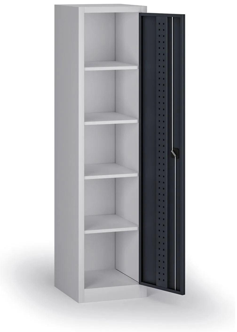 Úzka policová dielenská skriňa, 4 police, 1950 × 505 × 500 mm, grafitové dvere