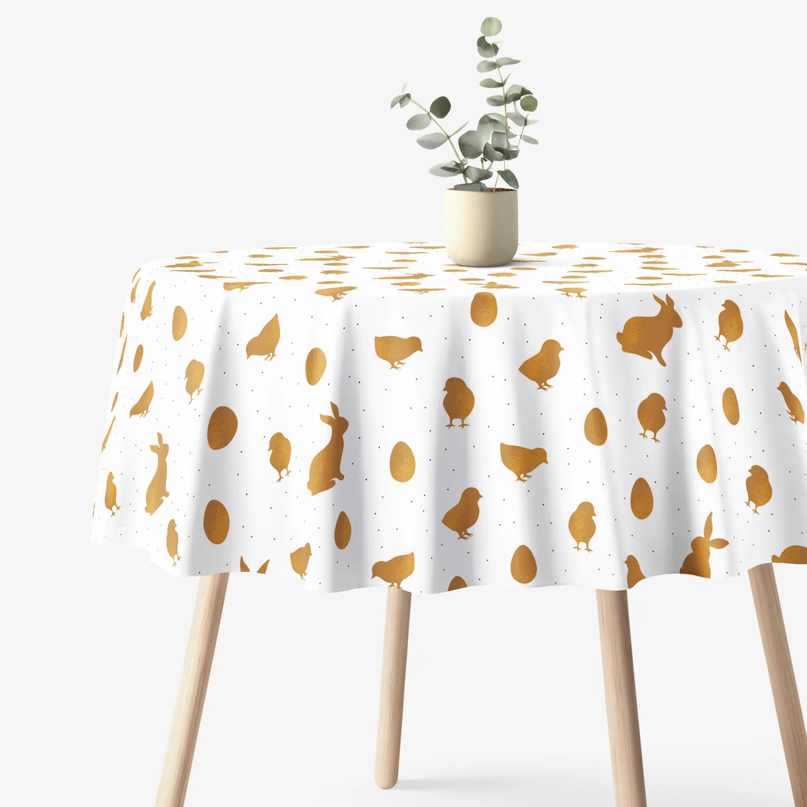 Goldea veľkonočný okrúhly obrus z pevnej bavlny - zlaté symboly veľkej noci Ø 150 cm