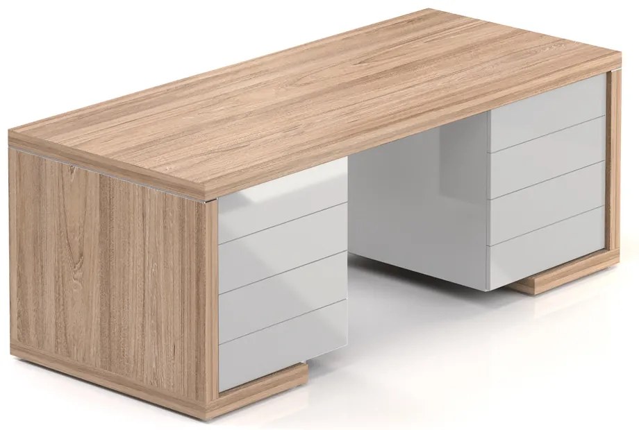 Stôl Lineart 200 x 85 cm + 2 x kontajner, brest svetlý / biela