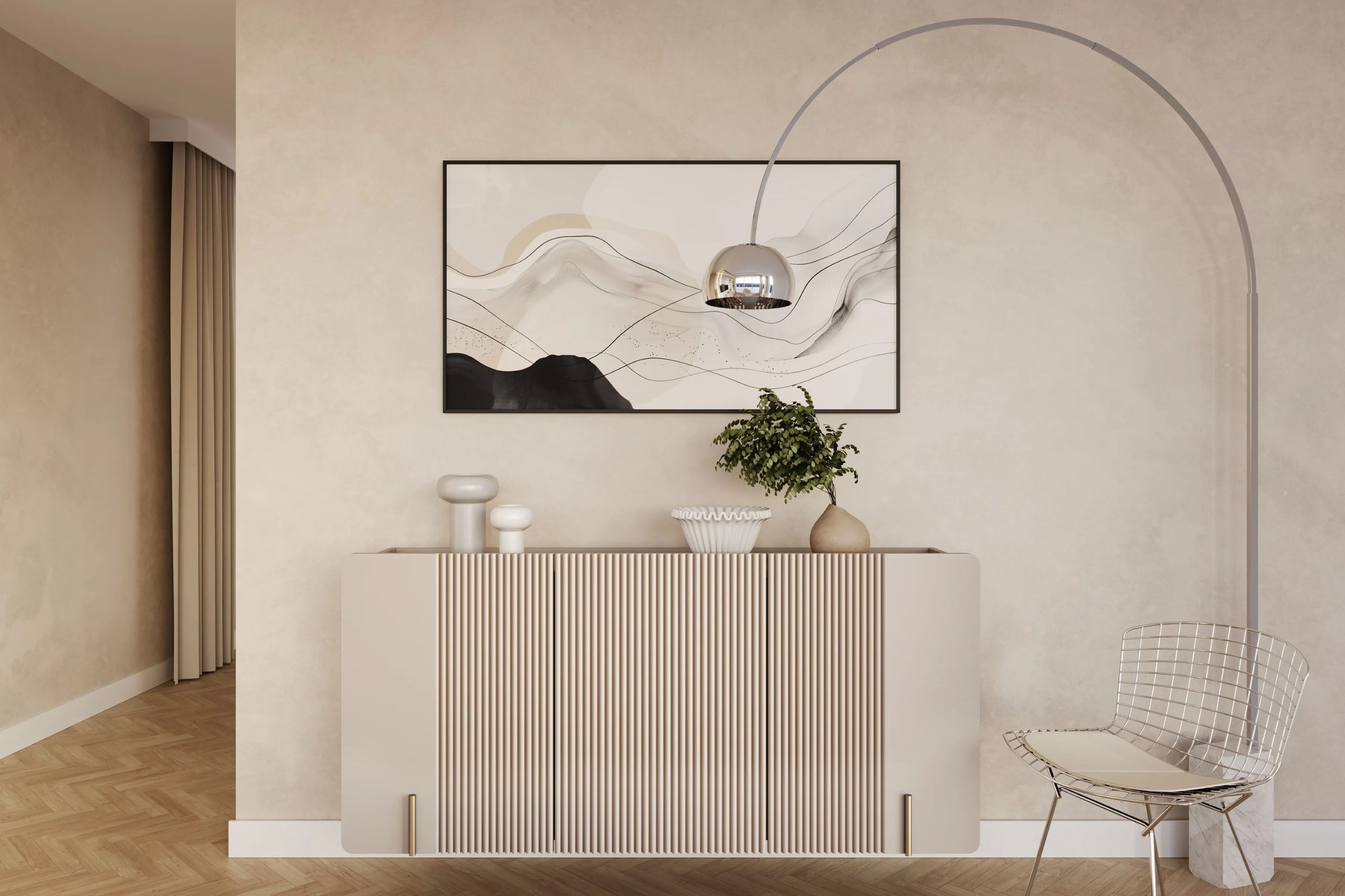 Závesná komoda Malmi 150 cm - kašmírová / zlatá