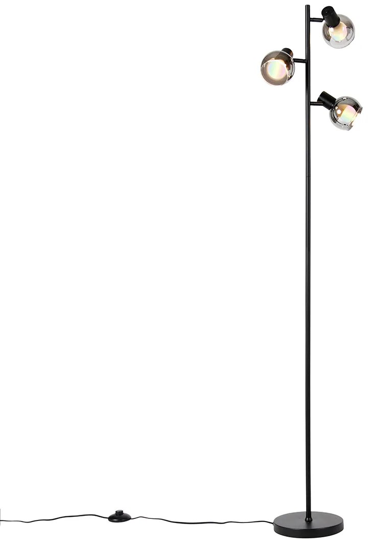 Inteligentná stojaca lampa čierna s dymovým sklom vrátane 3 Wifi P45 - Vidro