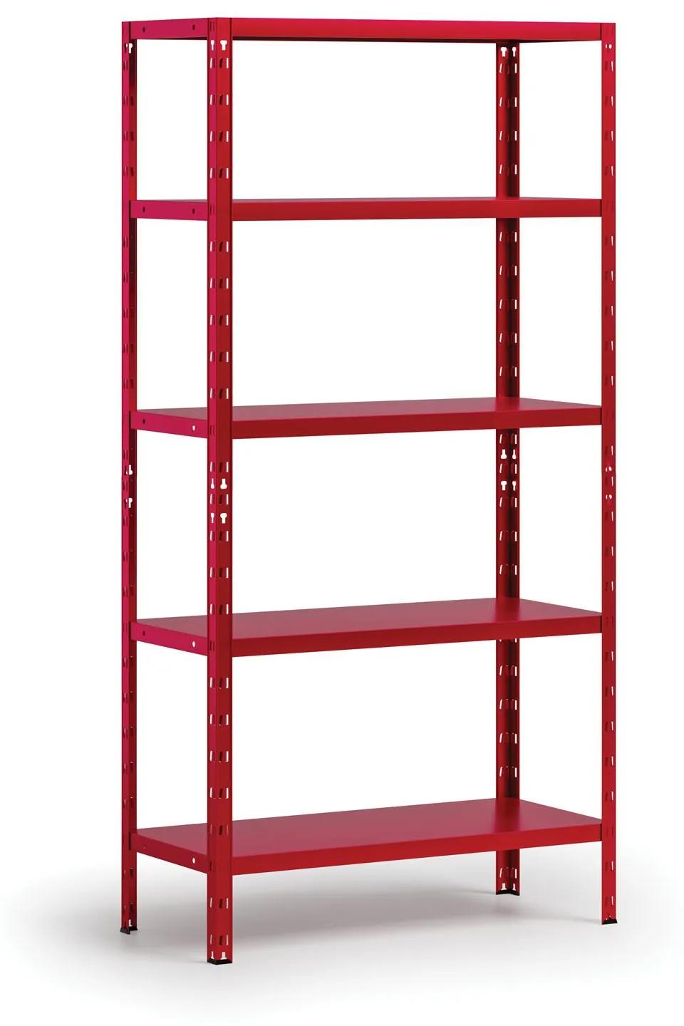 Policový regál 1800x900x400 mm, 5 políc, nosnosť police 70 kg, červený