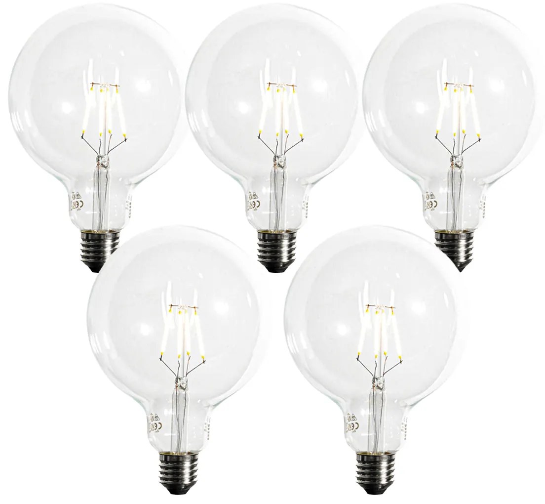 Sada 5 ks Stmievateľná LED žiarovka E27 so špirálovým vláknom G125 5W 450lm 2200K