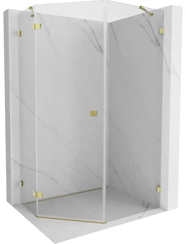 Mexen Lunar, päťuholníkový sprchový kút s ľavým sklonom 80 x 90 cm, 8mm číre sklo, zlatý profil, 831-080L-090P-50-00-L