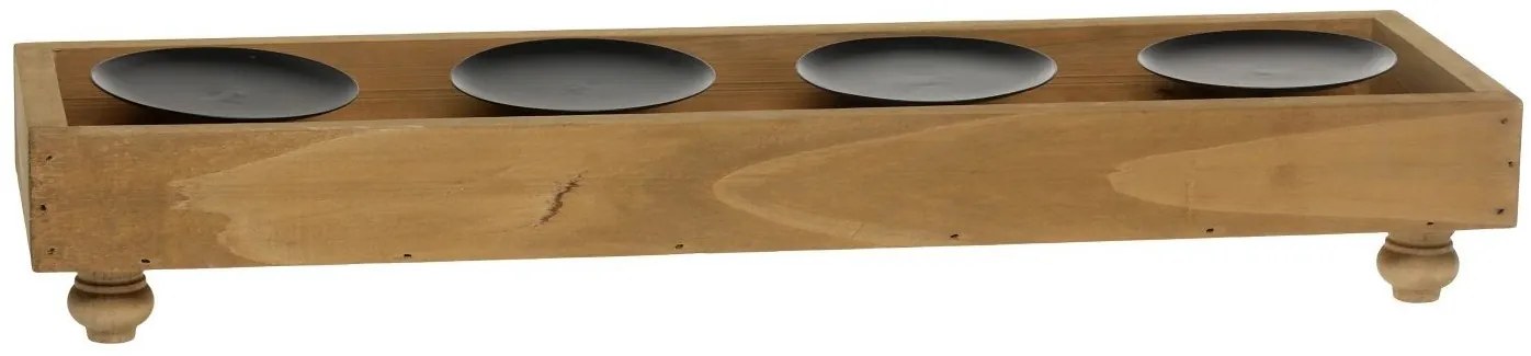 Hnedý antik drevený adventný svietnik Advent Candle - 49*14*9 cm