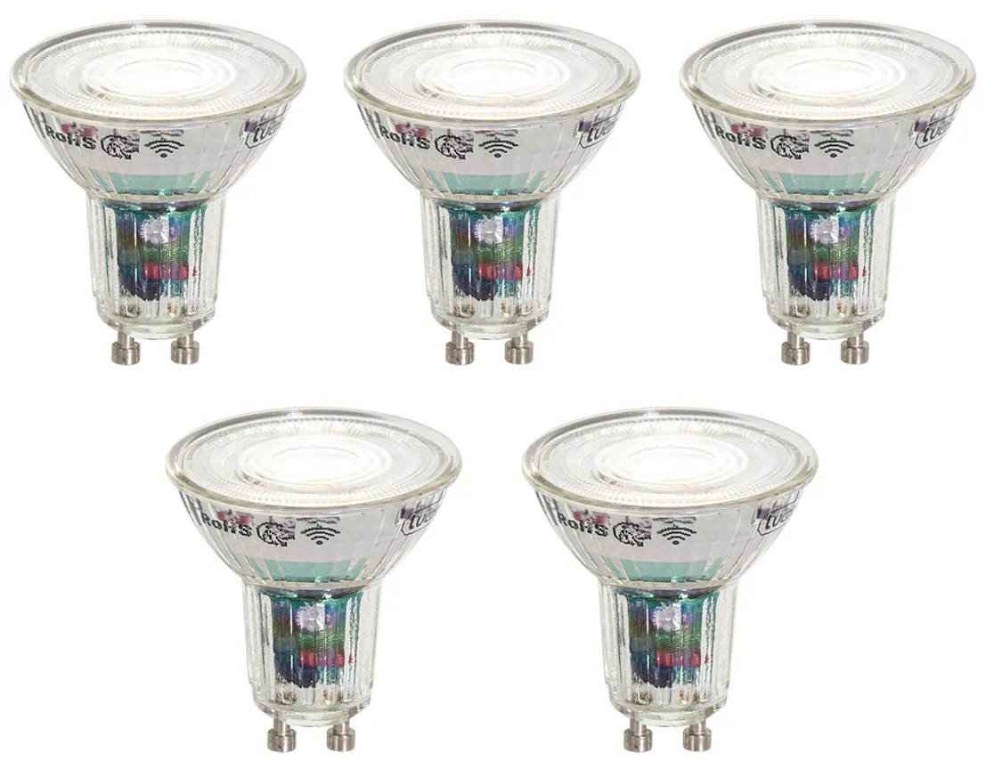 Sada 5 inteligentných LED žiaroviek GU10 50 mm číra 4,8 W 400 lm 1800 – 6500 K