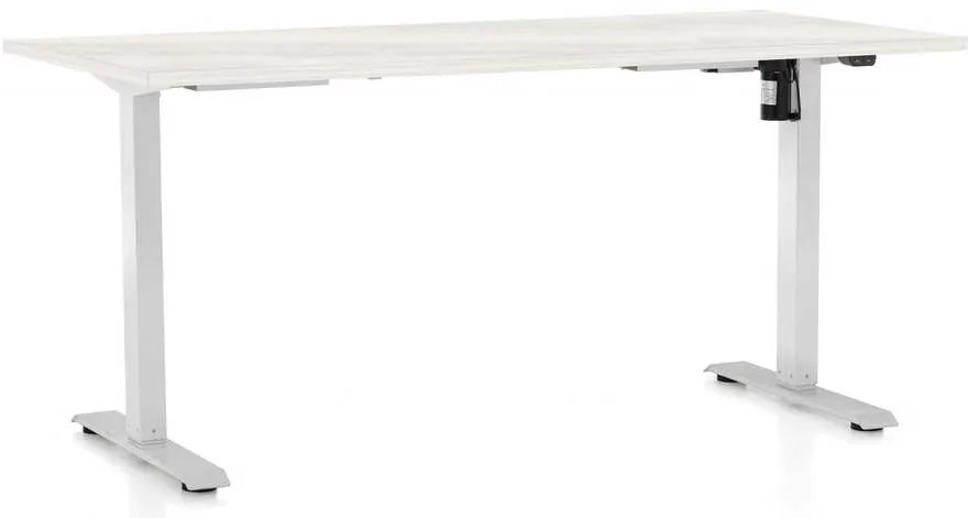 Výškovo nastaviteľný stôl OfficeTech A, 160 x 80 cm, biela podnož, biely jaseň