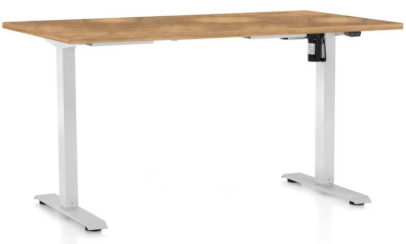 Výškovo nastaviteľný stôl OfficeTech A, 140 x 80 cm, biela podnož, dub zlatý