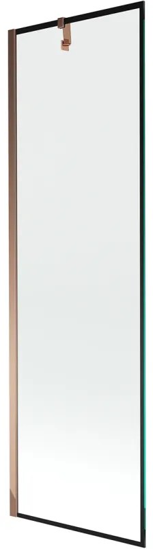Mexen Next, vaňová zástena 1-krídlová 60 x 150 cm, fixné krídlo, 6 mm číre sklo s čiernym vzorom, ružové zlato profil, 895-060-000-00-70-60