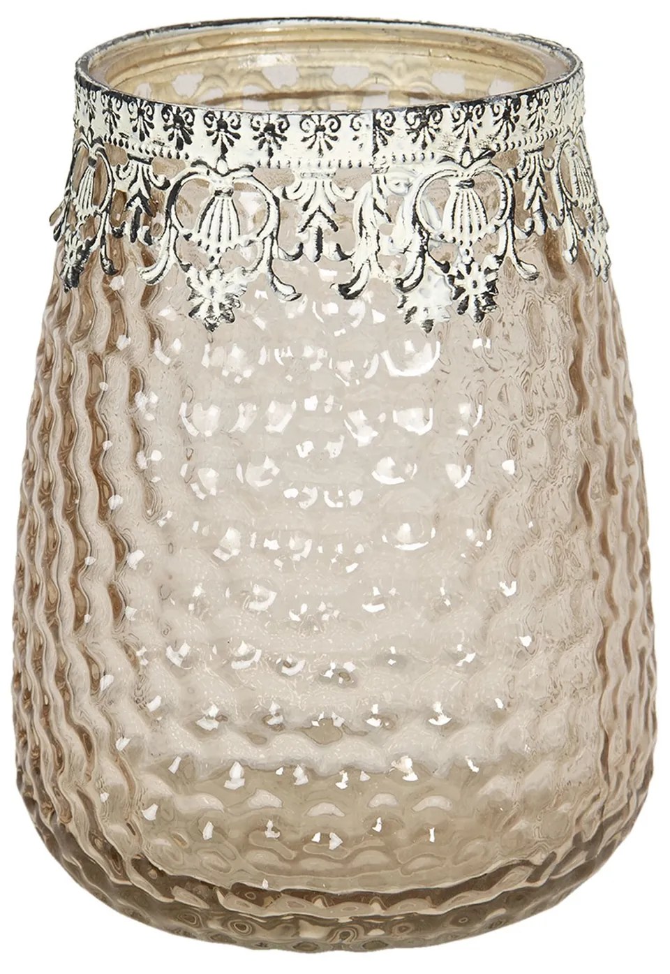 Sklenený svietnik s kovovou ozdobou Satin - Ø 15 * 20 cm