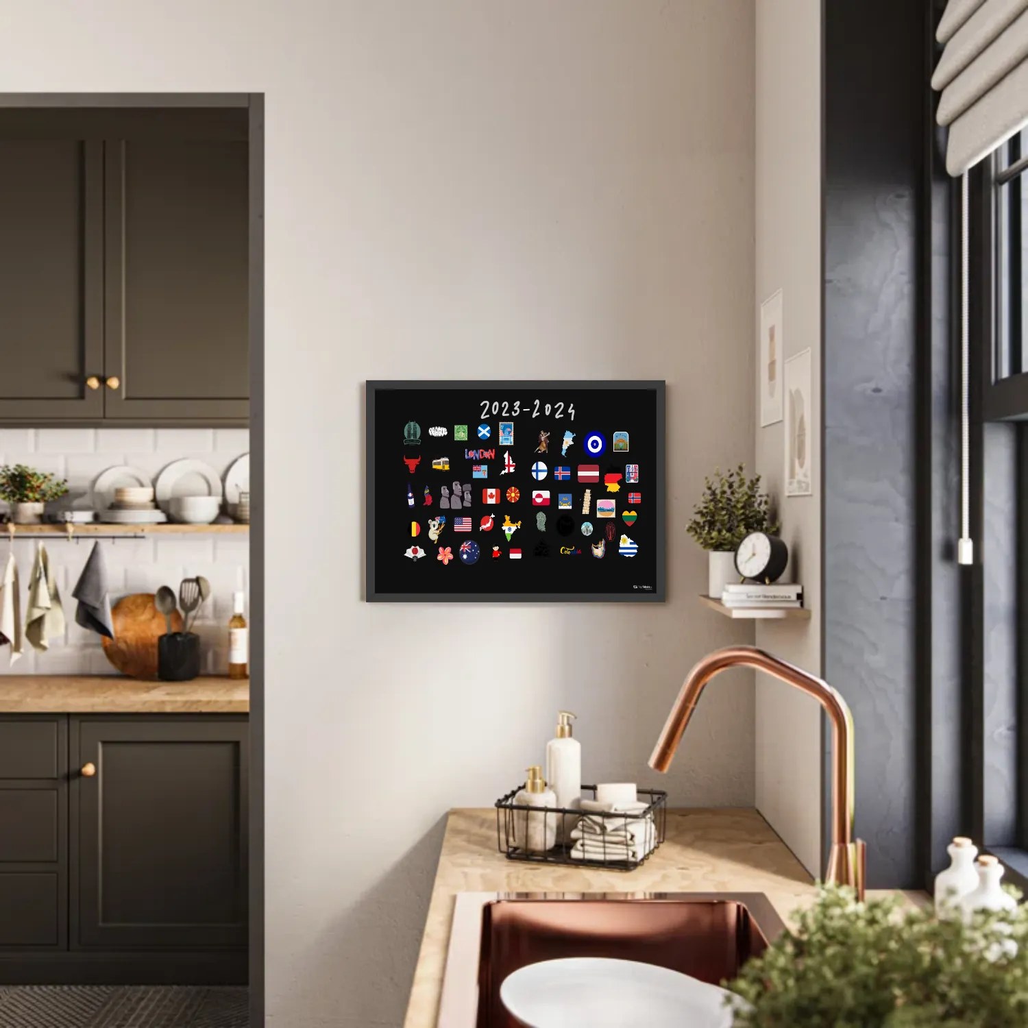 Toptabule.sk Čierna tabuľa na magnetky v drevenom šedom ráme 90x60 cm