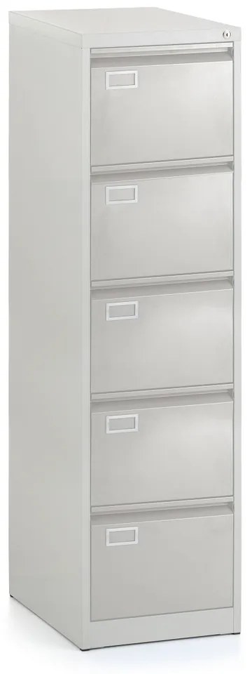 Kovová kartotéka A4 - 5 zásuvek, 45,5 x 62 x 162,5 cm, cylindrický zámok, svetlo sivá - ral 7035
