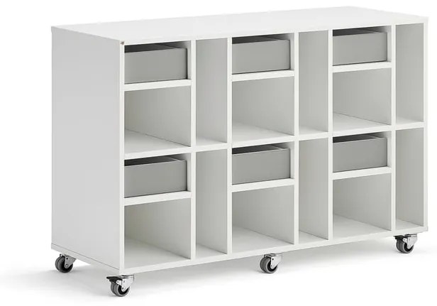Študentská úložná skrinka CASPER, 6 zásuviek, 12 priehradiek, biela, šedá