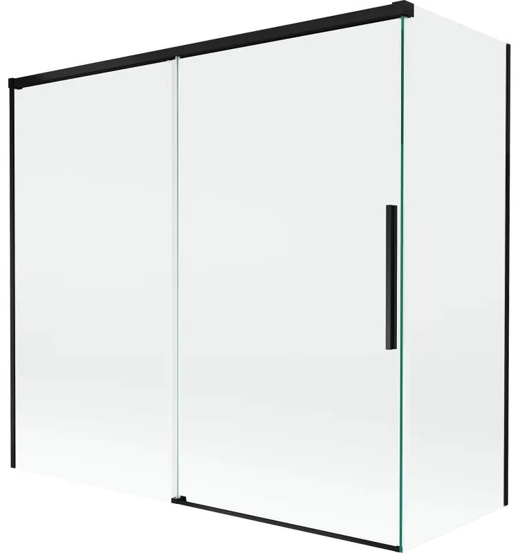 Mexen Rox, 2-krídlová posuvná vaňová zástena 170 + 80 x 150 cm, 8mm číre sklo, čierny matný profil, 8C9-170-080-70-00