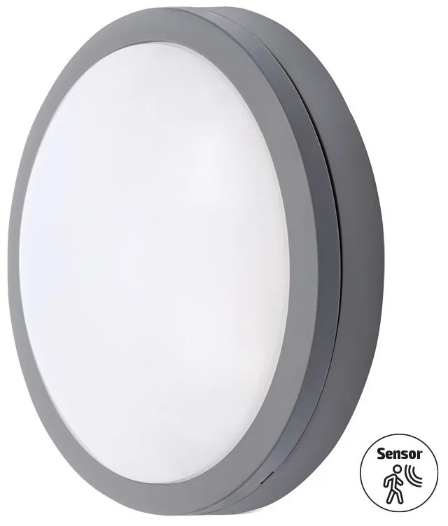 SOLIGHT LED vonkajšie osvetlenie so senzorom Siena, šedé, 20W, 1500lm, 4000K, IP54, 23cm