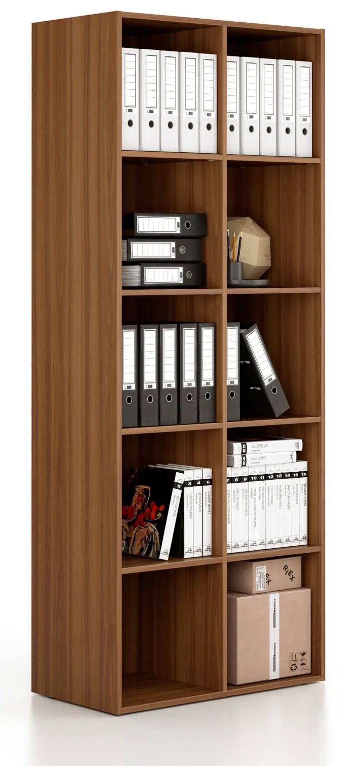 Regál FRAME, vysoká, 2 stĺpce, 2162 x 872 x 450 mm, orech