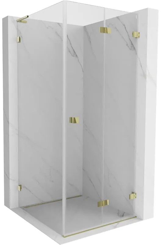 Mexen Lunar-F L, sklápací sprchový kút pravý 90 x 90 cm, 8mm číre sklo, zlatý profil, 836L-090-090-50-00-P