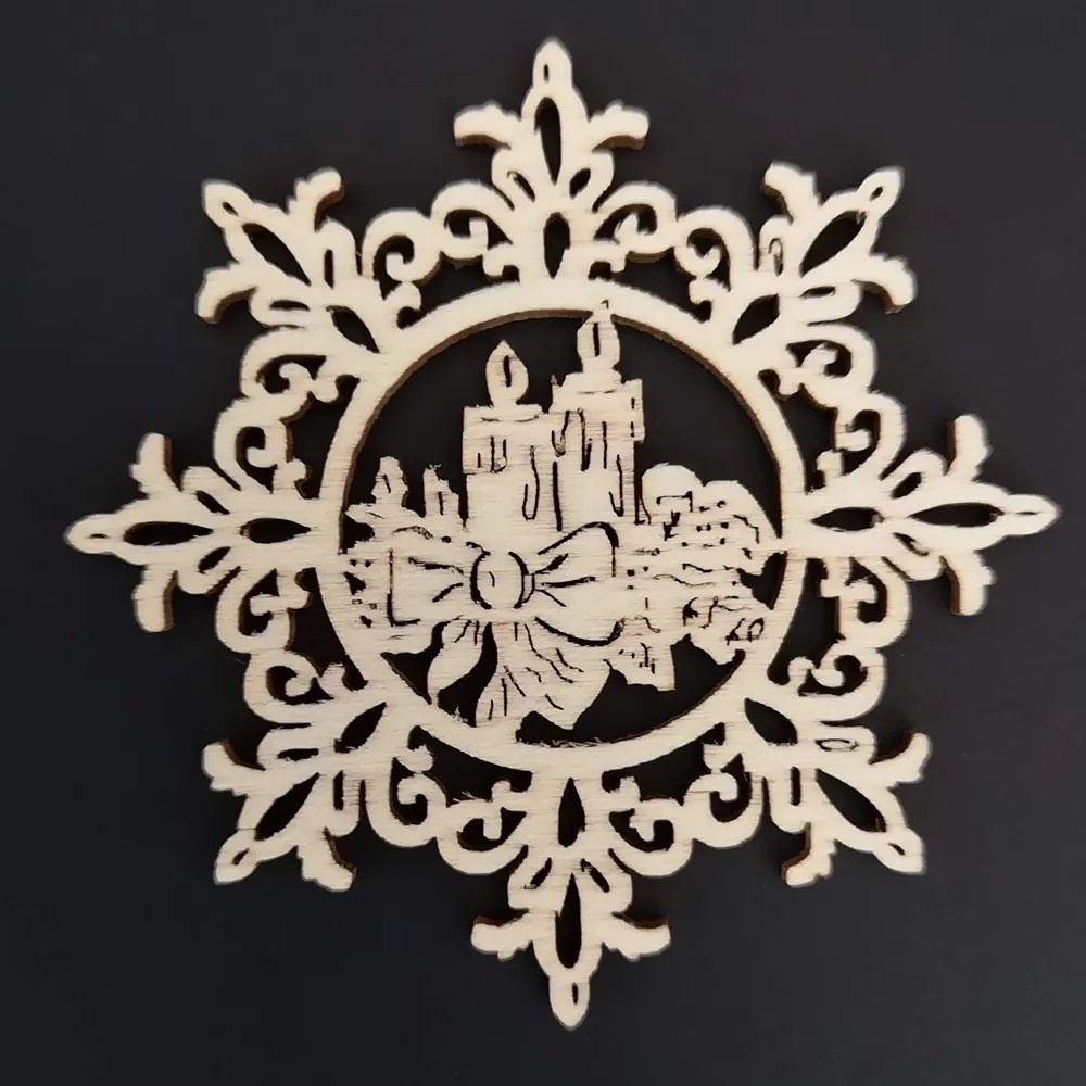 AMADEA Drevená ozdoba vločka so sviečkami 9 cm