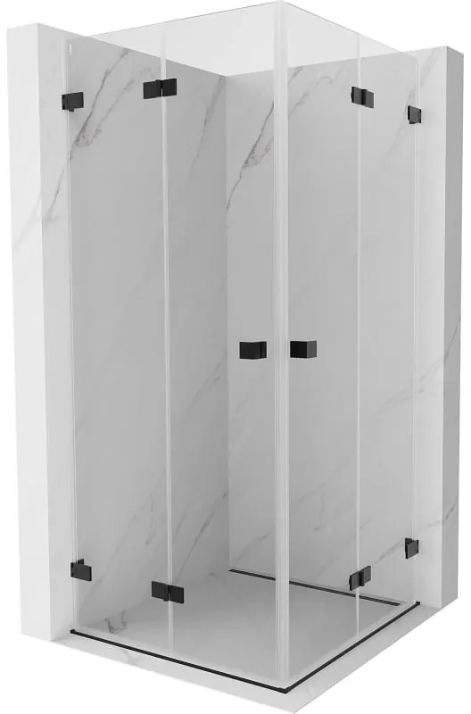 Mexen Lunar-F Duo, Skladací sprchový kút 100 x 100 cm, 8mm číre sklo, čierny profil, 836-100L-100P-70-00