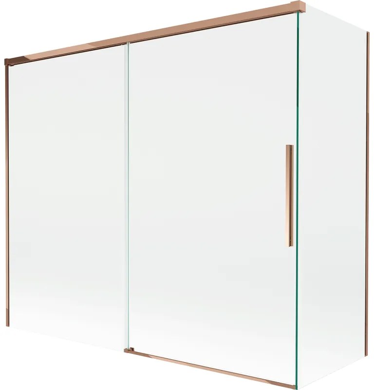 Mexen Rox, 2-krídlová posuvná vaňová zástena 180 + 90 x 150 cm, 8mm číre sklo, ružové zlato profil, 8C9-180-090-60-00