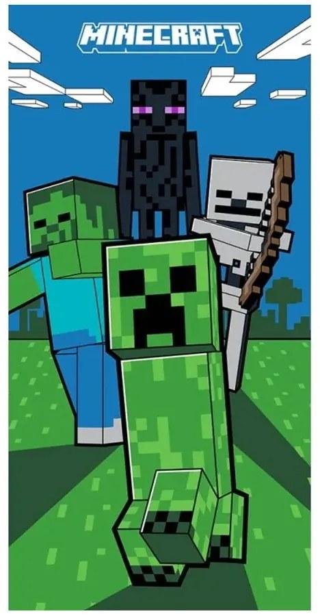 Plážová osuška Minecraft - motív Mobi útočia - 100% bavlna - 70 x 140 cm
