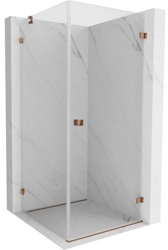 Mexen Lunar-B, pravostranný výklopný sprchový kút 70 x 70 cm, 8mm číre sklo, profil ružové zlato, 832-070-070-60-00-P