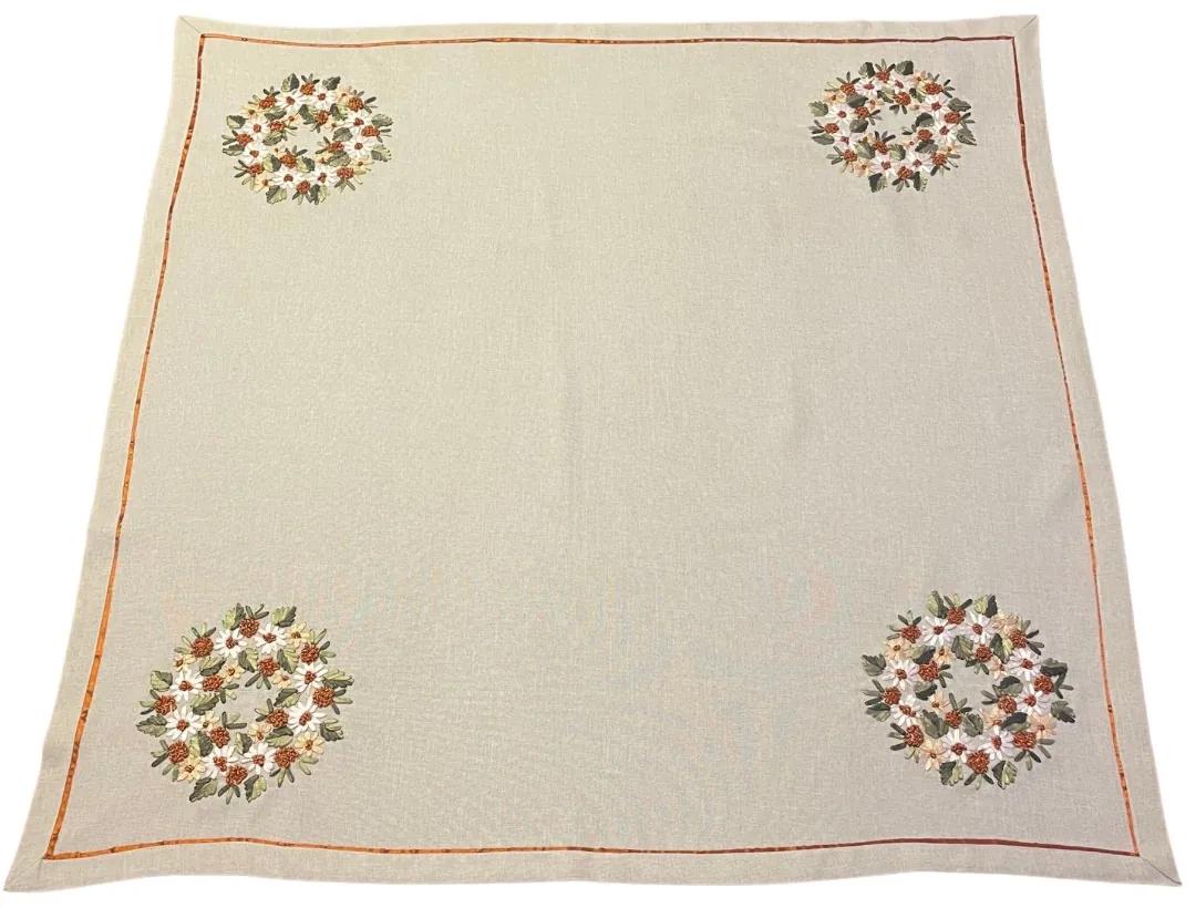 Vyšívaný obrus Listy krémové 85x85 cm TiaHome