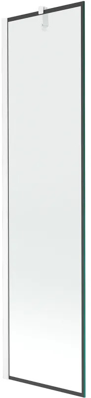 Mexen Next, vaňová zástena 1-krídlová 50 x 150 cm, fixné krídlo, 6 mm číre sklo s čiernym vzorom, biely profil, 895-050-000-00-70-20