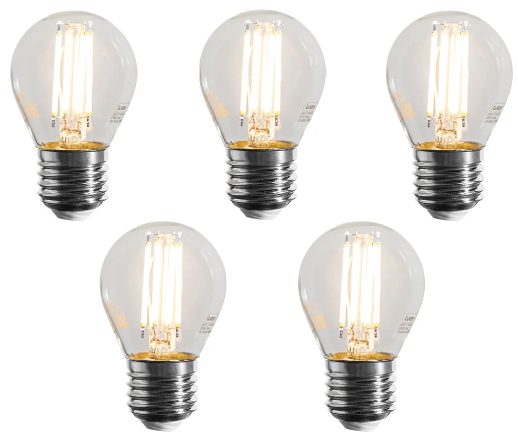Sada 5 stmievateľných LED žiaroviek E27 Filament G45 číra 4W 470 lm 2700K