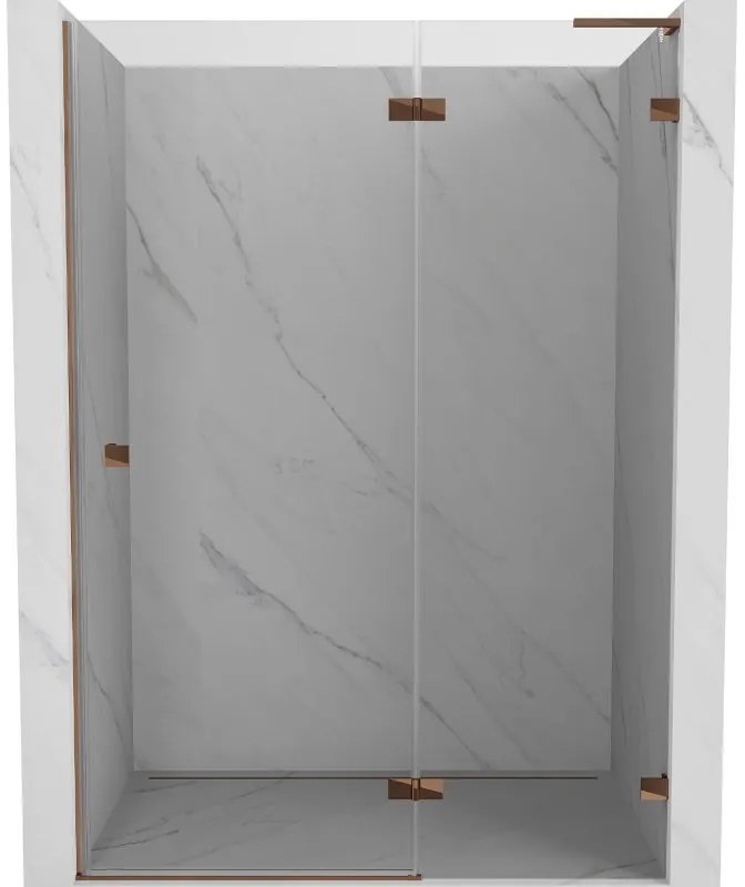 Mexen Lunar L, výklopné pravé sprchové dvere 130 cm, 8mm číre sklo, ružové zlato profil, 834L-130-000-60-00-P