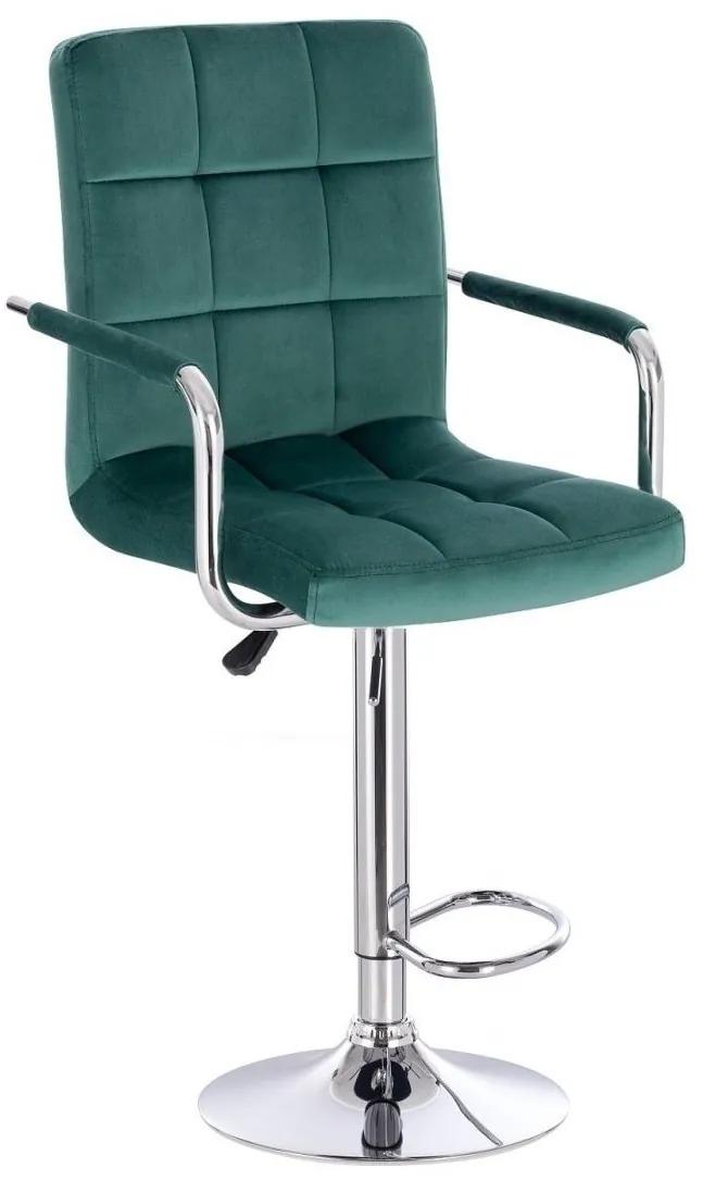 LuxuryForm DESIGN Barová stolička VERONA VELUR na striebornom tanieri - zelená