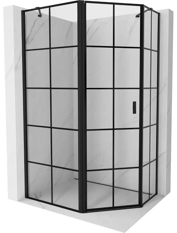 Mexen Mist, päťuholníkový sprchový kút, ľavý 100 x 90 cm, čierna mriežka, čierny - 8A8-100-090-70-77-L