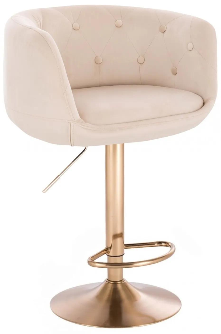 LuxuryForm DESIGN Barová stolička MONTANA VELUR na zlatom tanieri - krémová