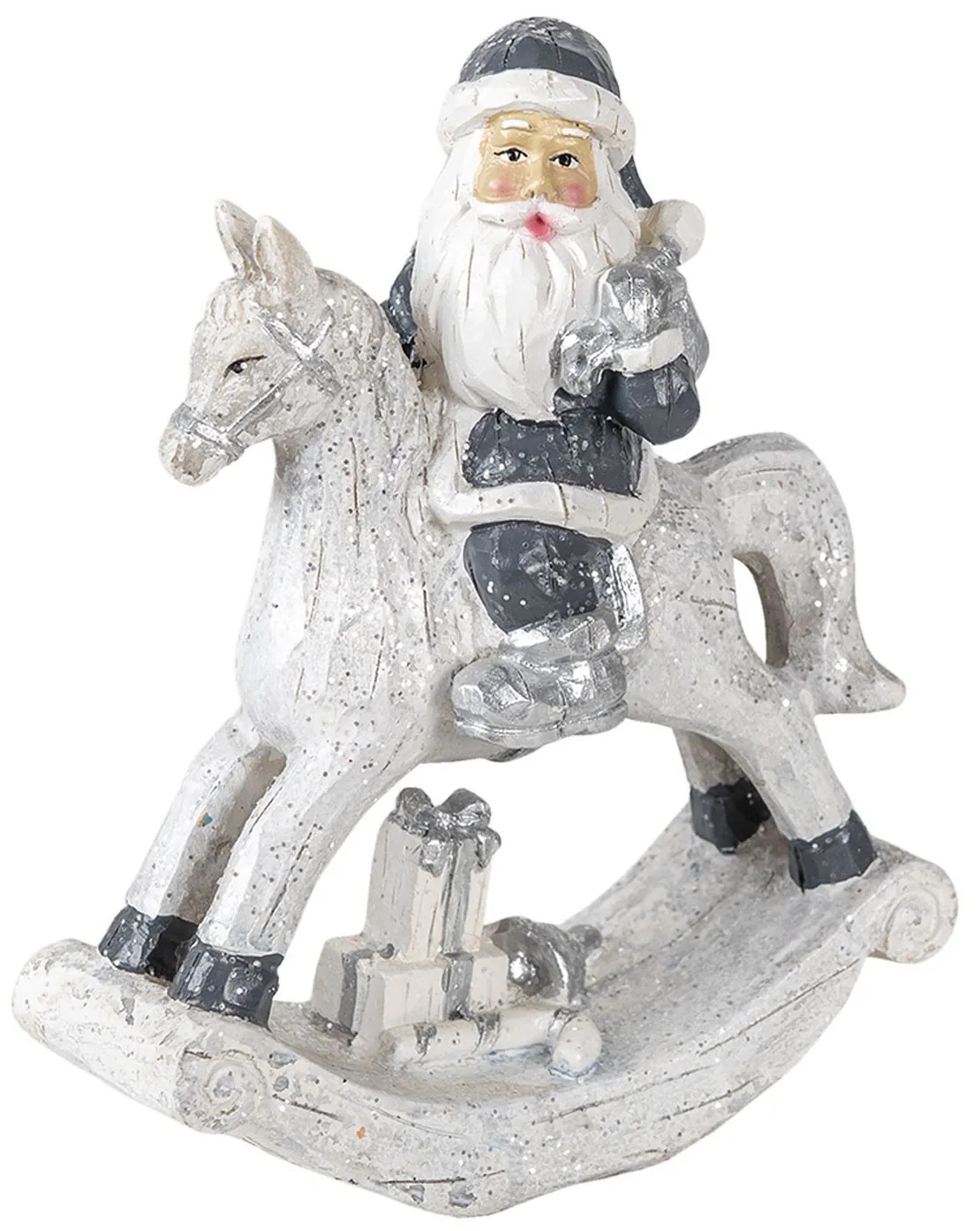 Dekorácie Santa na hojdacom koni s darčekom - 13*6*17 cm Dekorácie Santa na hojdacom koni s darčekom - 13*6*17 cm