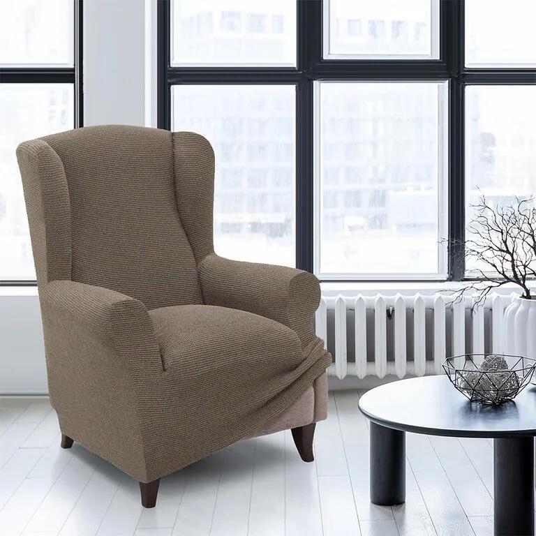 Super strečové poťahy HARMONIA oriešková kreslo ušiak (š. 70 - 100 cm)