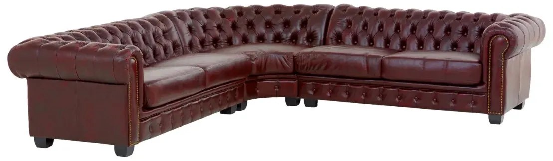 furniture-nabytek.cz - Masívna rohovásedacia súprava Chesterfield III z pravej kože, červená – 294×294×74 cm