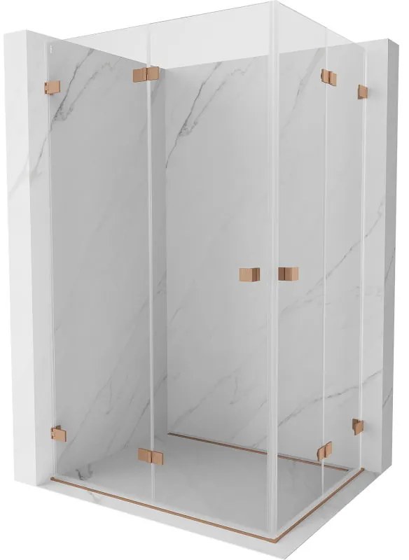 Mexen Lunar-F Duo, skladací sprchový kút 75 x 70 cm, 8mm číre sklo, profil medená matná, 836-075L-070P-65-00