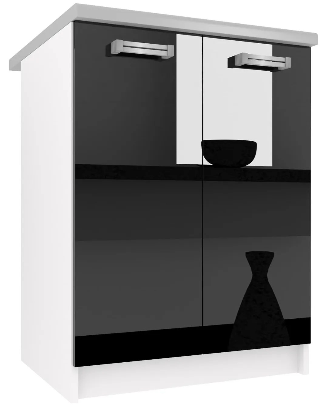 Kuchynská skrinka Belini spodná 60 cm čierny lesk s pracovnou doskou INF SD2-60/0/WT/B/0/D